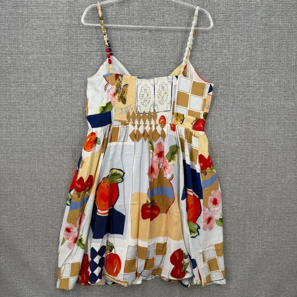 Caroline Constas Champ de Fraises Fruit Bow Mini Dress Women L Multi Color Patch